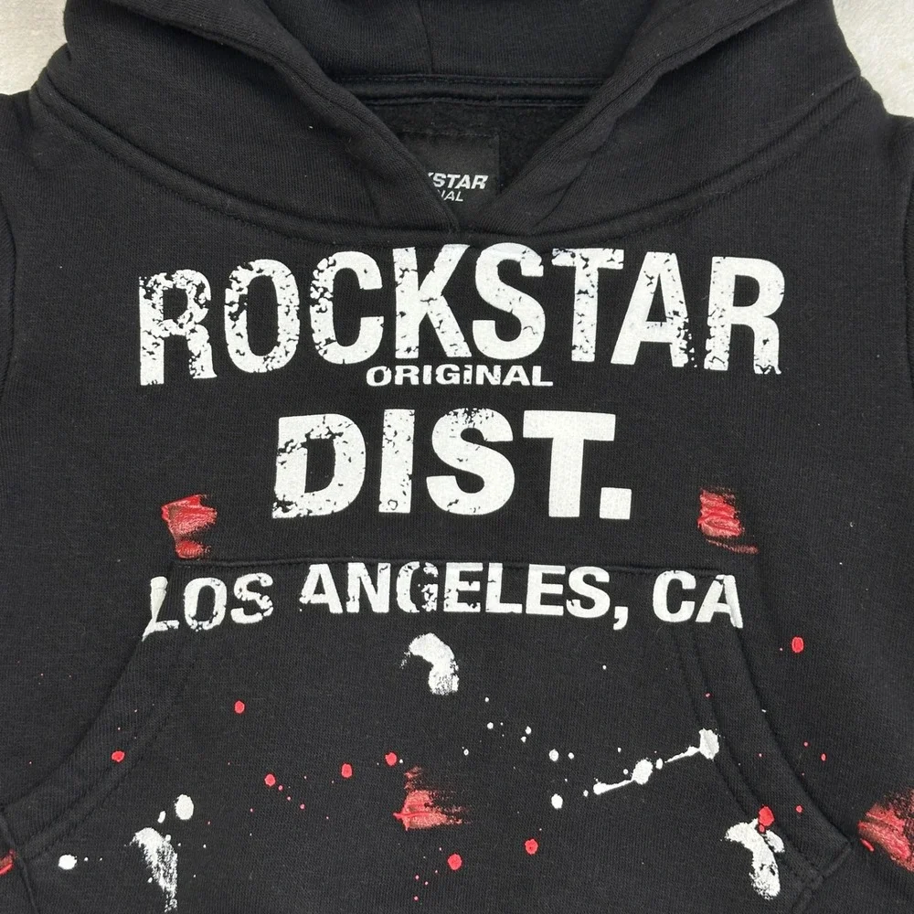 Rockstar Original Dist Los Angeles Black Paint Splatter Graphic Hoodie 2T‎